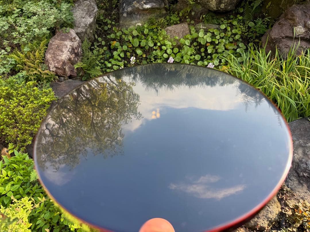 伝統漆器 円形盆 黒赤　うるし工芸　米永