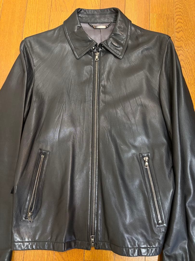 EDIFICE ラムレザー100% ブラック レザージャケットライダージャケット