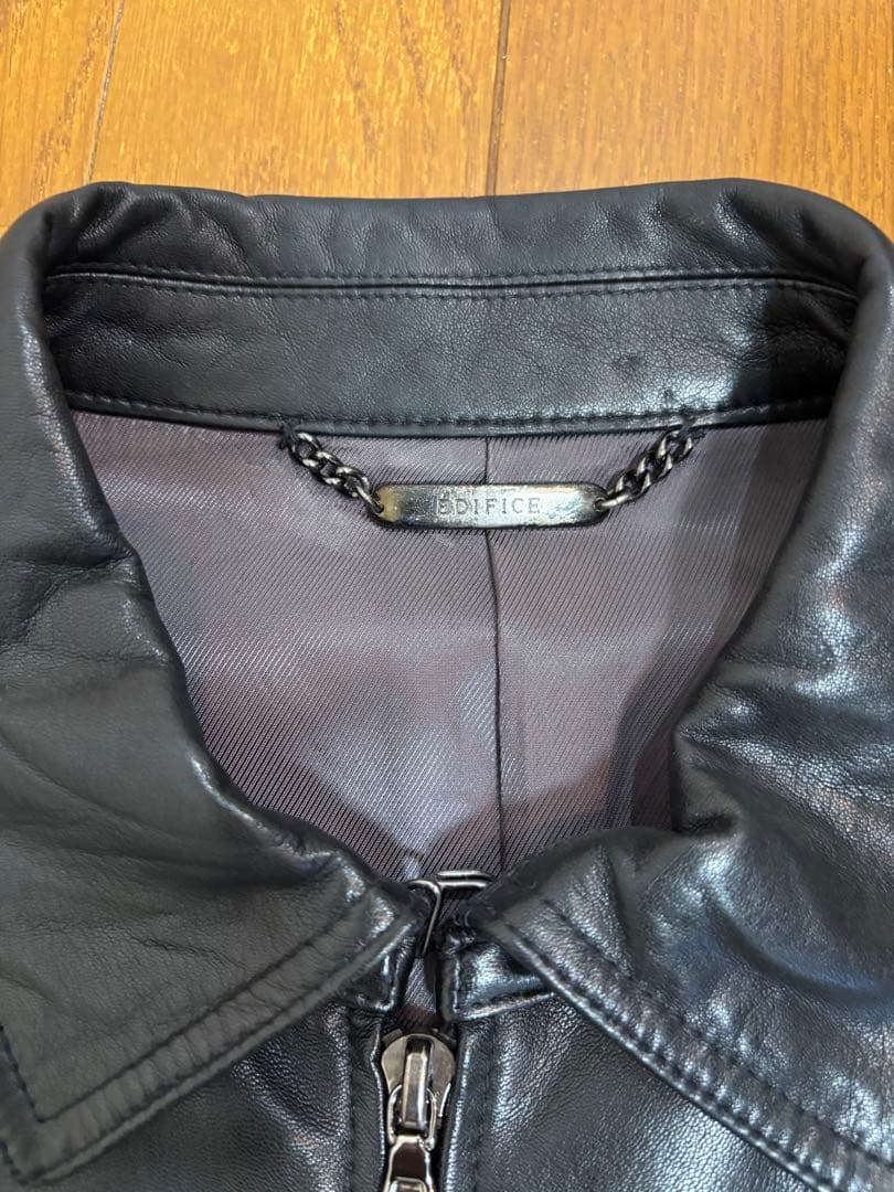 EDIFICE ラムレザー100% ブラック レザージャケットライダージャケット