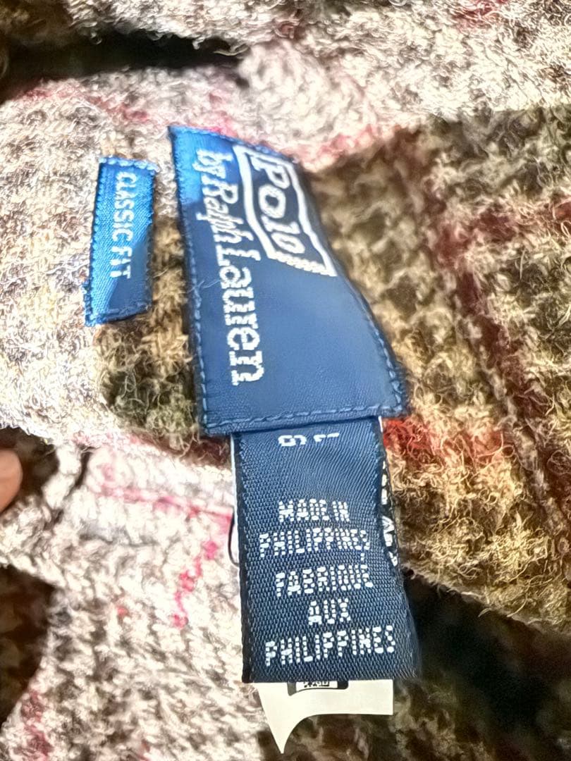 RALPH LAUREN 千鳥格子デザイン肘あて付きウールシャツ　メンズL