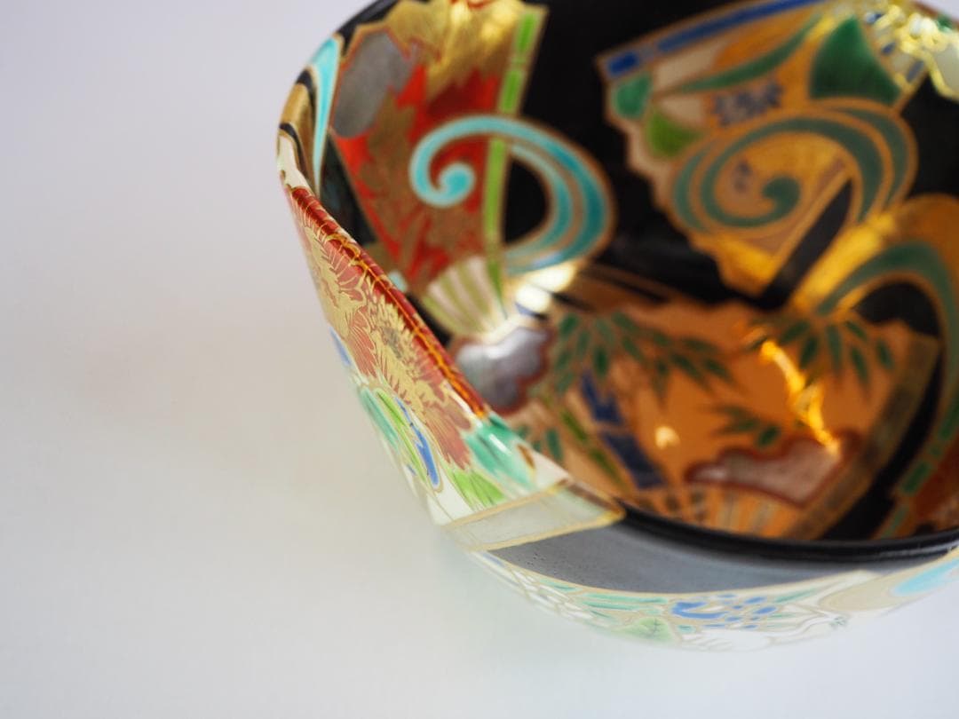 裏千家15世鵬雲斎御書付『色絵扇面茶碗』3代和田桐山造（共箱）