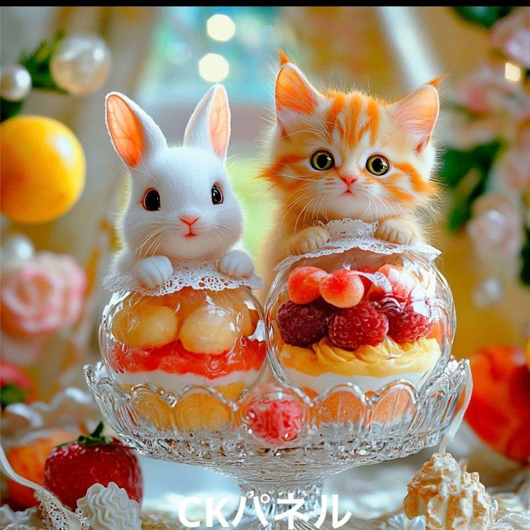 激レアねことうさぎパネル生地　ハンドメイド