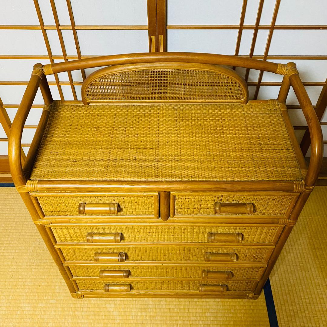 ラタン 籐 棚 チェスト 5段 W75cm D36cm H90.5cm 送料込み