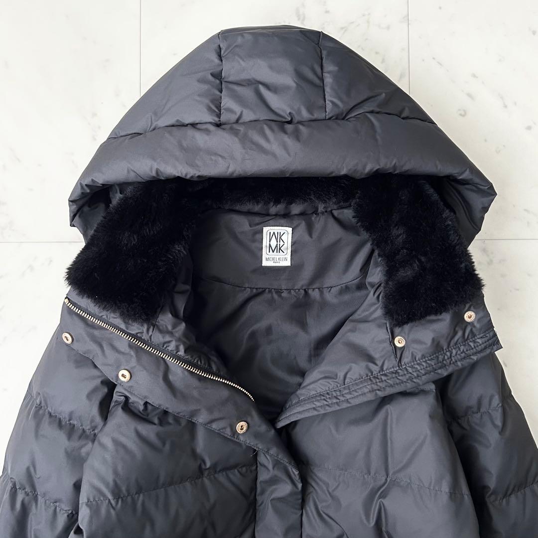 美品 ミッシェルクラン ベーシックタフタ ロングダウン ファー・フード 黒 38