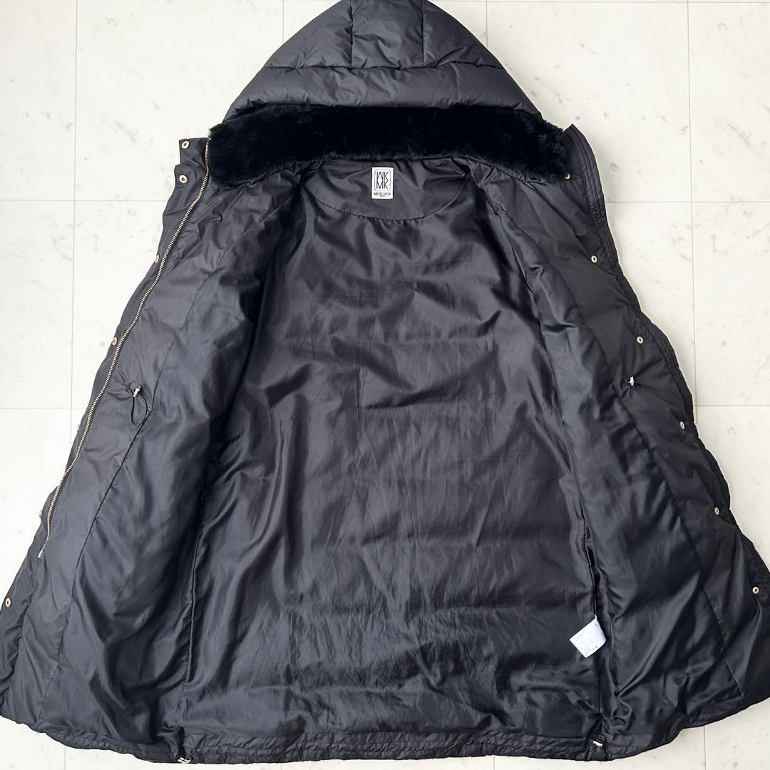 美品 ミッシェルクラン ベーシックタフタ ロングダウン ファー・フード 黒 38