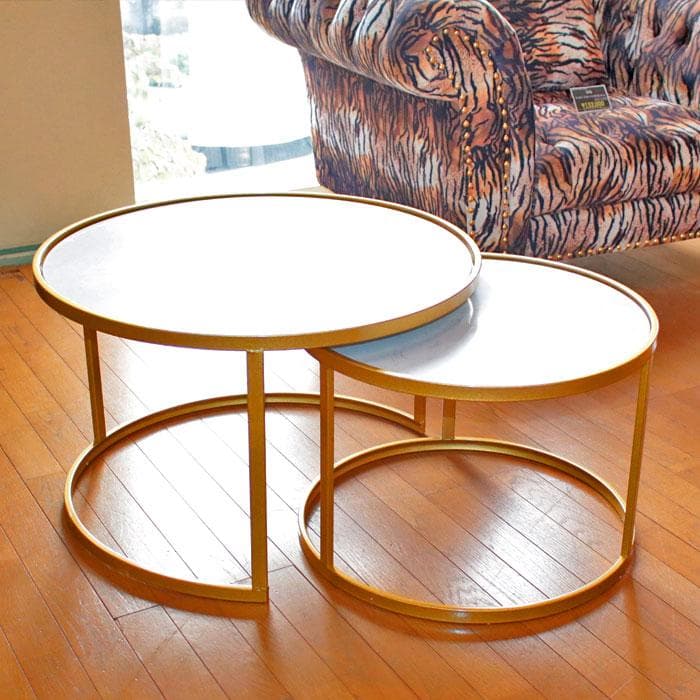 サイドテーブル 大小2点セット モダン ローテーブル ゴールド 630-489