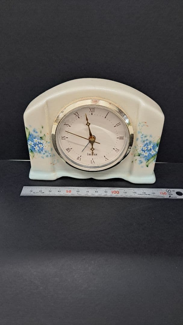 イマン陶器製アナログ置時計 青い花柄