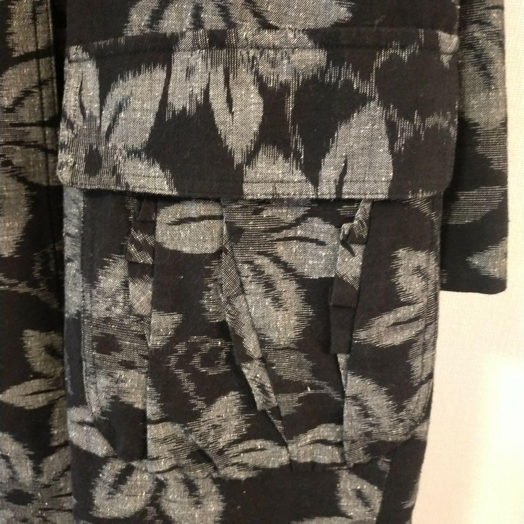 儀右ェ門ギエモン　花柄 黒 ロングコート　久留米絣