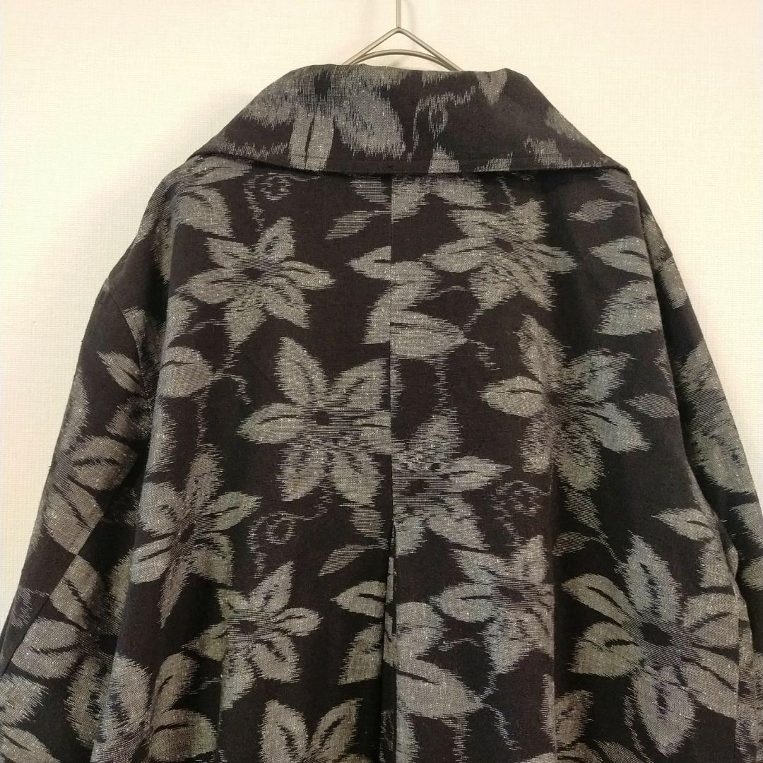 儀右ェ門ギエモン　花柄 黒 ロングコート　久留米絣