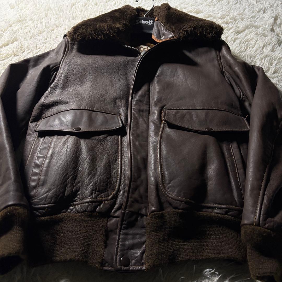 【米国製】schott フライトジャケット　 G-1 襟ボア　ブラウン　38