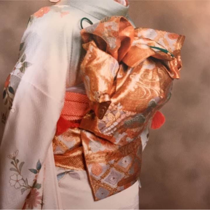 【礼装用 帯】 正絹 成人式 オレンジ&ゴールド