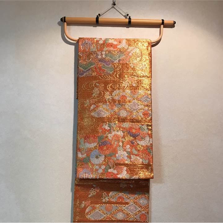 【礼装用 帯】 正絹 成人式 オレンジ&ゴールド