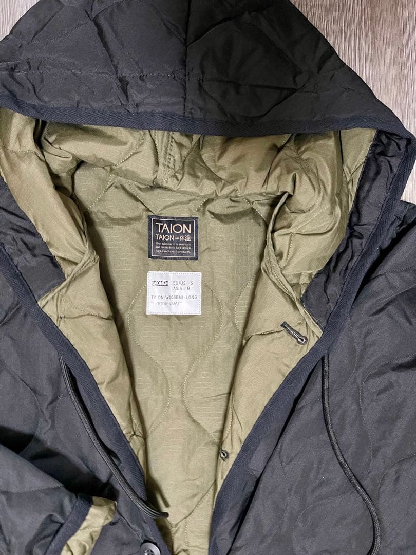 TAION ミリタリー フード ダウンコートM ブラック/オリーブ