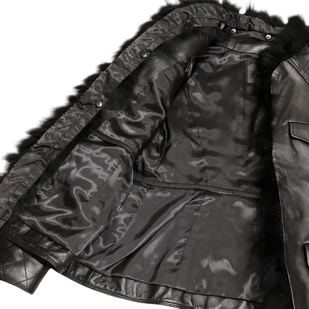 美品 インゲボルグ 本革 ラムレザー ミンクファー ジャケット ブラック 9号