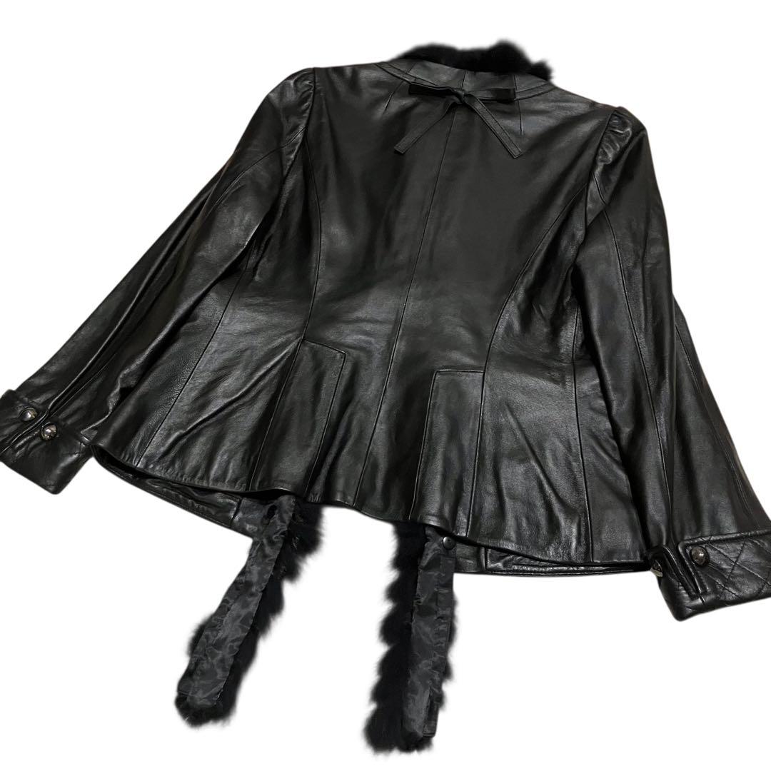 美品 インゲボルグ 本革 ラムレザー ミンクファー ジャケット ブラック 9号
