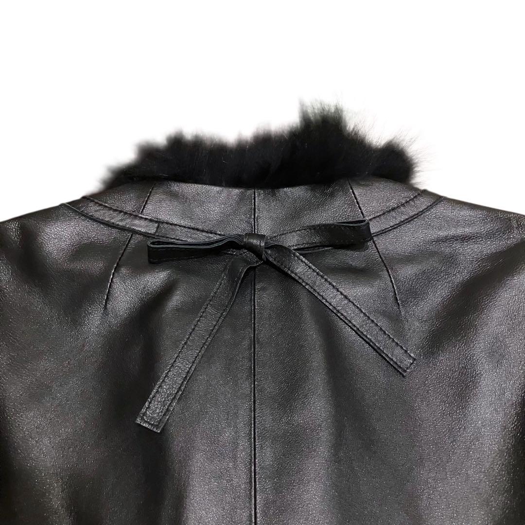 美品 インゲボルグ 本革 ラムレザー ミンクファー ジャケット ブラック 9号
