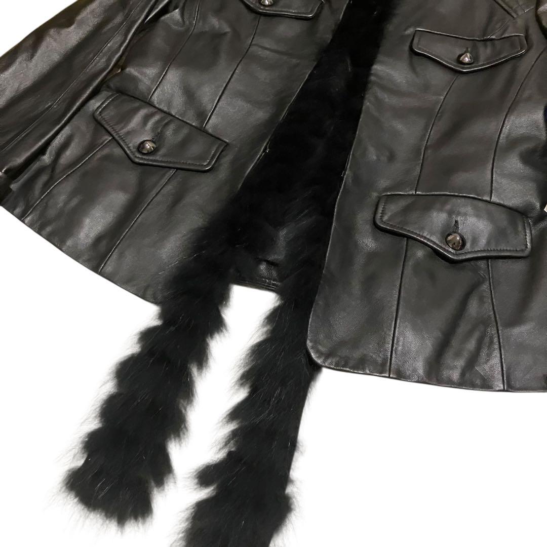美品 インゲボルグ 本革 ラムレザー ミンクファー ジャケット ブラック 9号