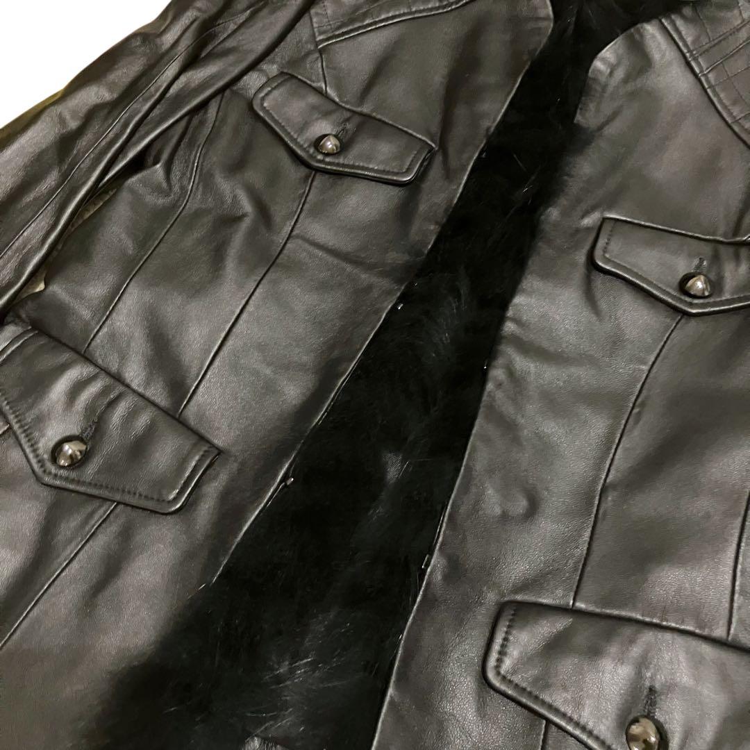 美品 インゲボルグ 本革 ラムレザー ミンクファー ジャケット ブラック 9号