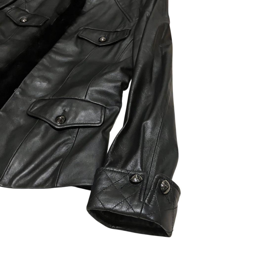 美品 インゲボルグ 本革 ラムレザー ミンクファー ジャケット ブラック 9号