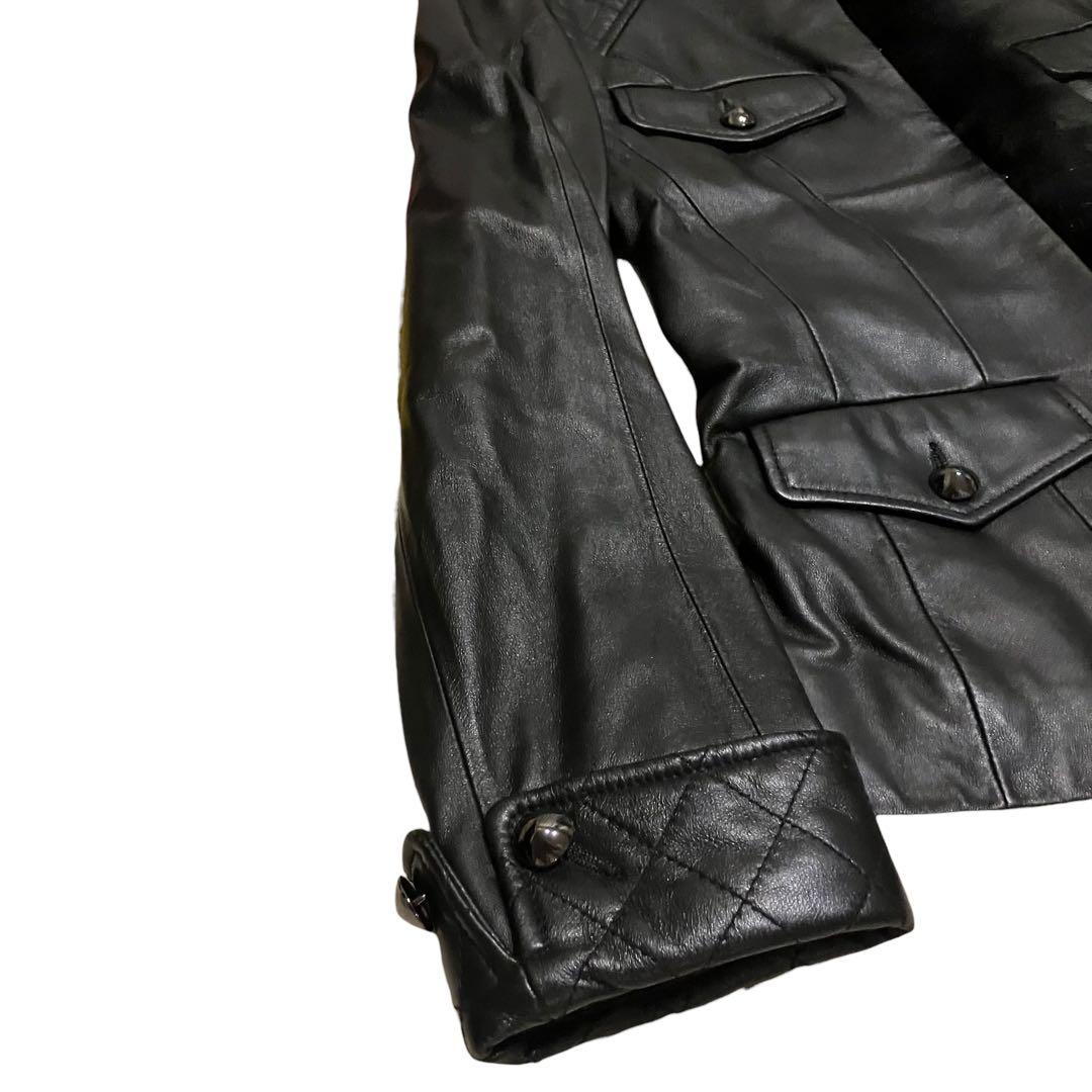 美品 インゲボルグ 本革 ラムレザー ミンクファー ジャケット ブラック 9号