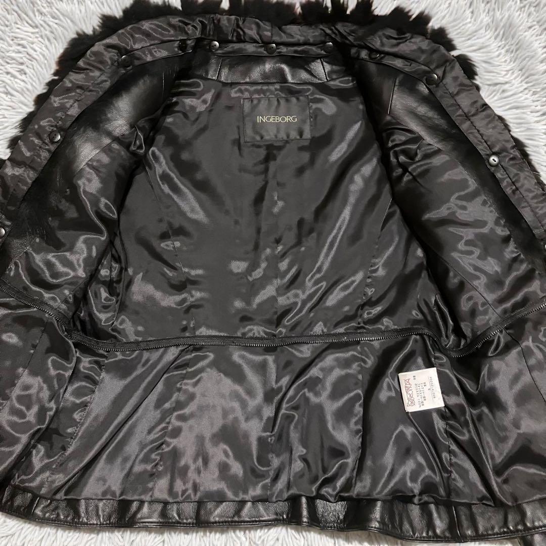 美品 インゲボルグ 本革 ラムレザー ミンクファー ジャケット ブラック 9号