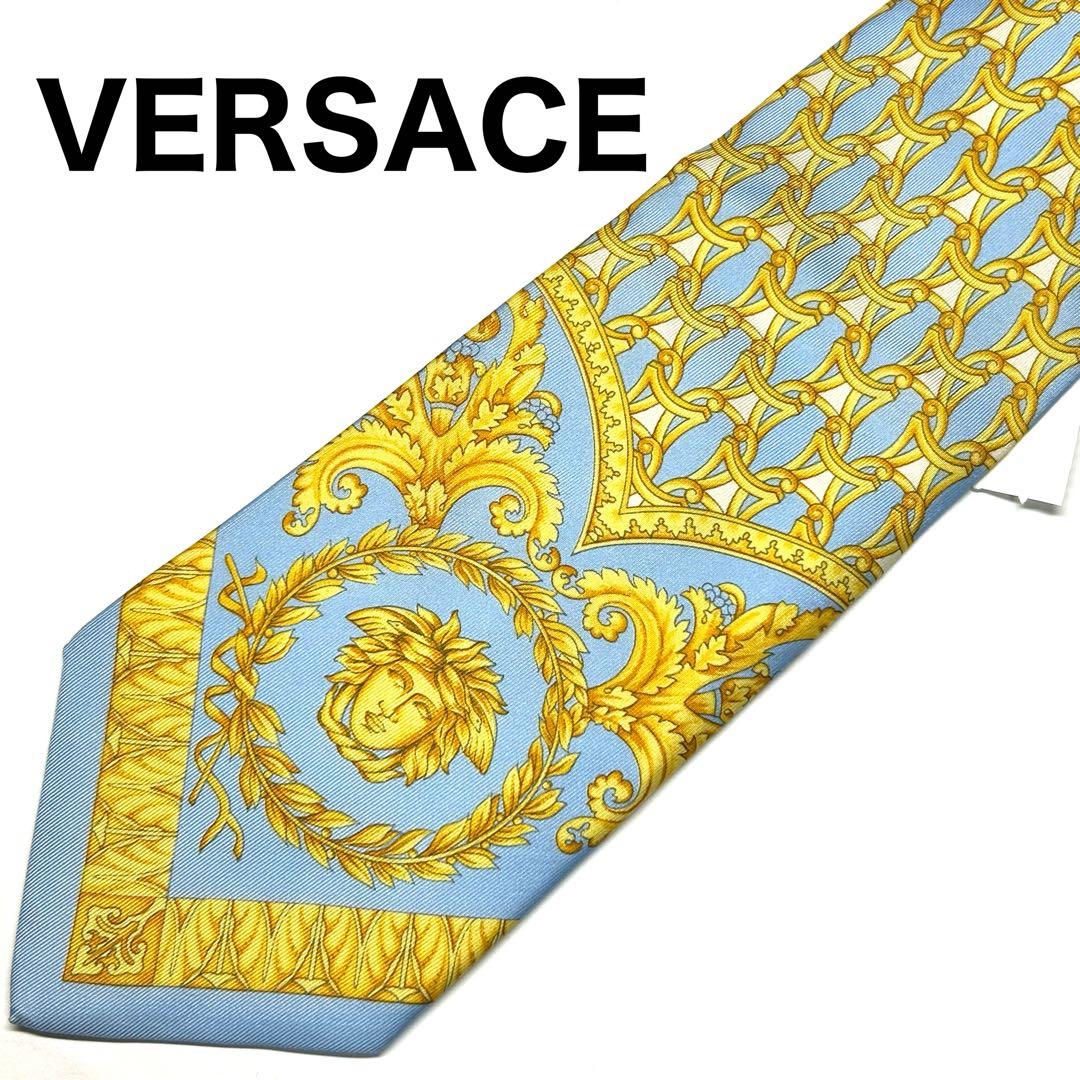 【新品タグ付き✨】ヴェルサーチ ネクタイ ライトブルー バロック柄 メドゥーサ