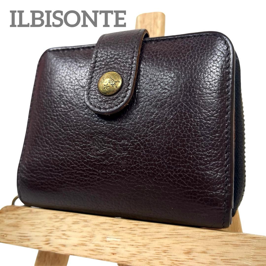 イルビゾンテ　二つ折り財布　ラウンドファスナー　コンパクトウォレット　本革　ロゴ