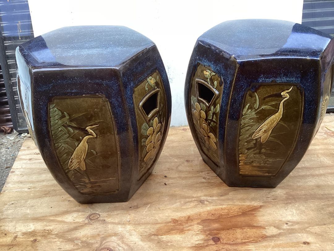 陶器/スツール/ガーデンチェア/椅子/花台/飾台/2点セット