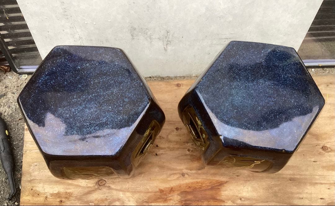 陶器/スツール/ガーデンチェア/椅子/花台/飾台/2点セット