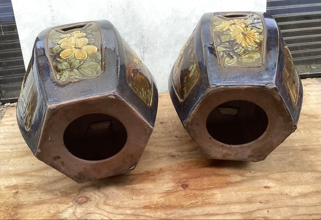 陶器/スツール/ガーデンチェア/椅子/花台/飾台/2点セット