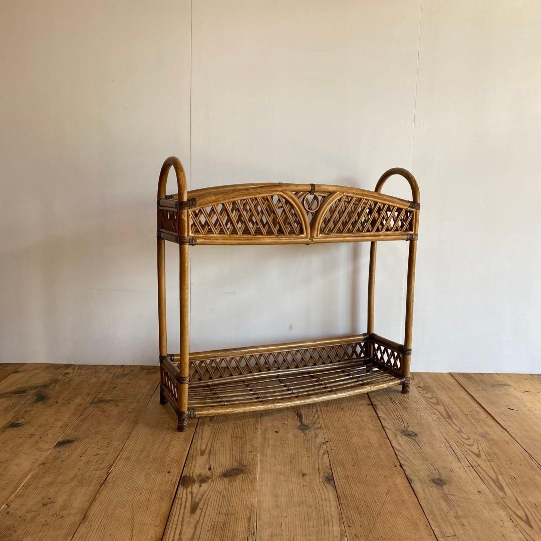 ヴィンテージ ラタン 飾り棚 植物台 昭和レトロ z867