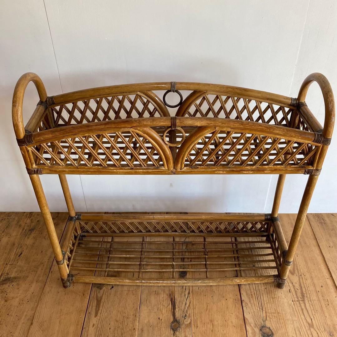 ヴィンテージ ラタン 飾り棚 植物台 昭和レトロ z867