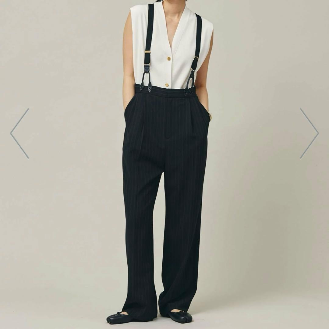 美品　カレンソロジー　黒ピンストライプ　サスペンダーパンツ　フリーサイズ