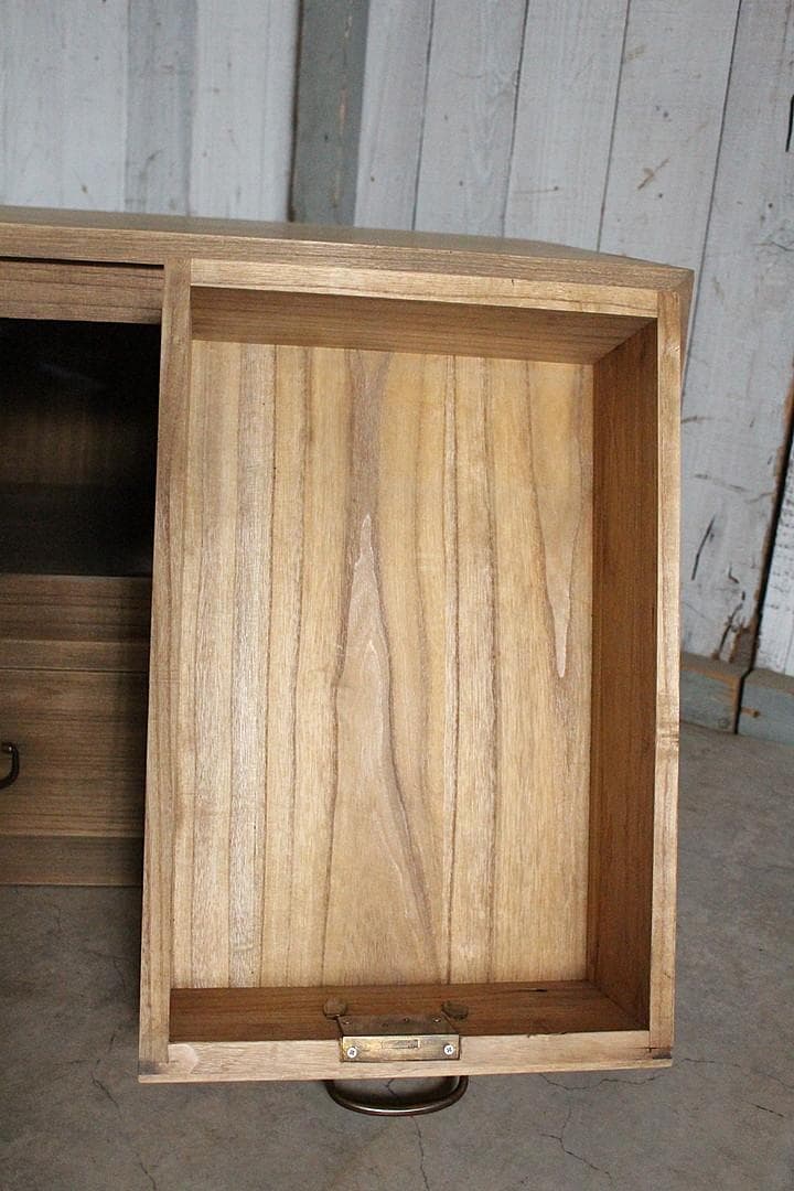 古いガラス戸棚×木製小引き出し3杯　ローチェスト　食器棚　古家具