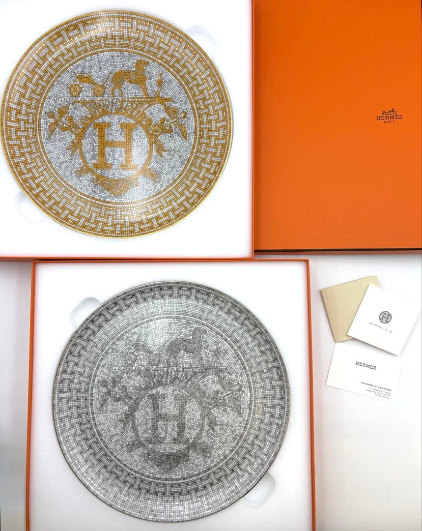 エルメス　モザイク ヴァンキャトル　ゴールドプラチナ　タルトプレートペア　箱付き