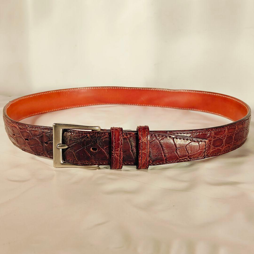 【Vintage】イタリア製　ワニ革　高級クロコダイルドレスベルト 本革 正規品