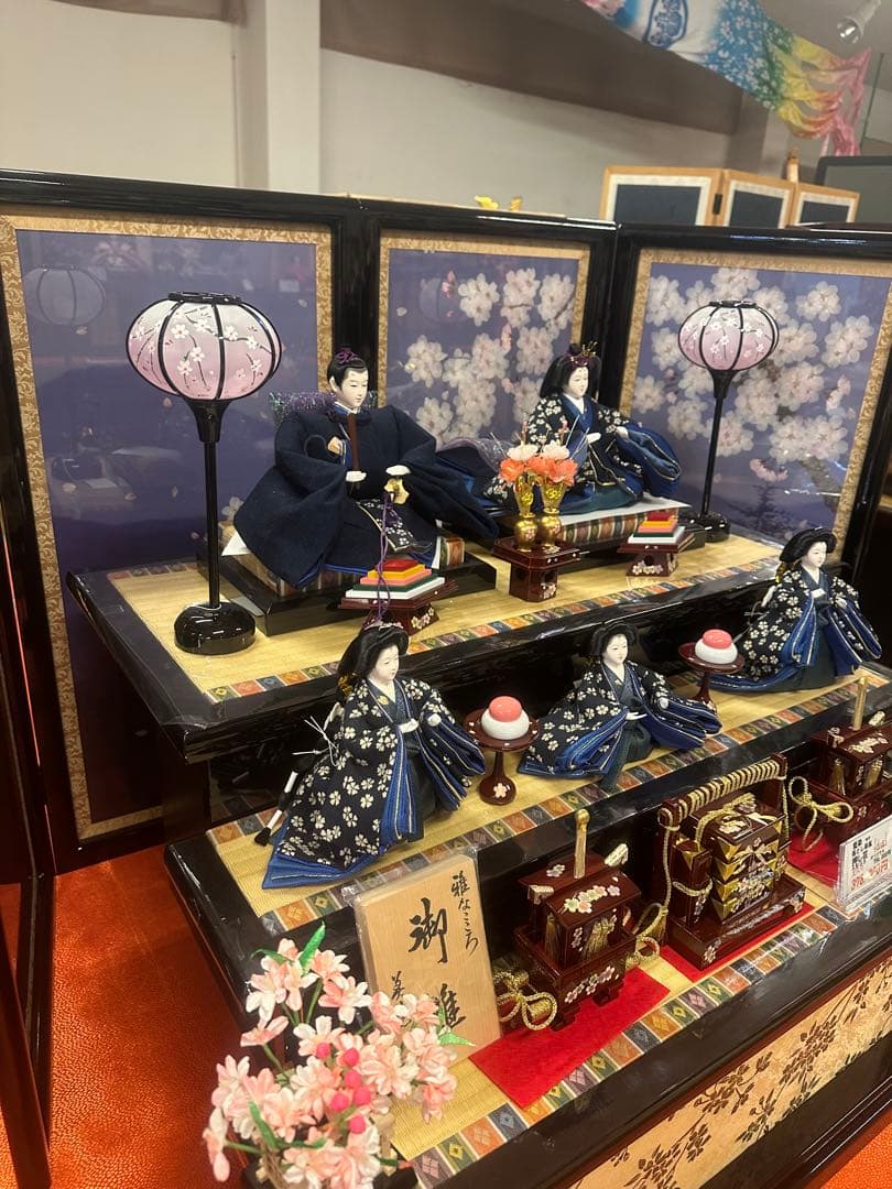 高級 雛人形 三段飾り 藍染衣装 押し花 木製道具 新品未使用 展示品