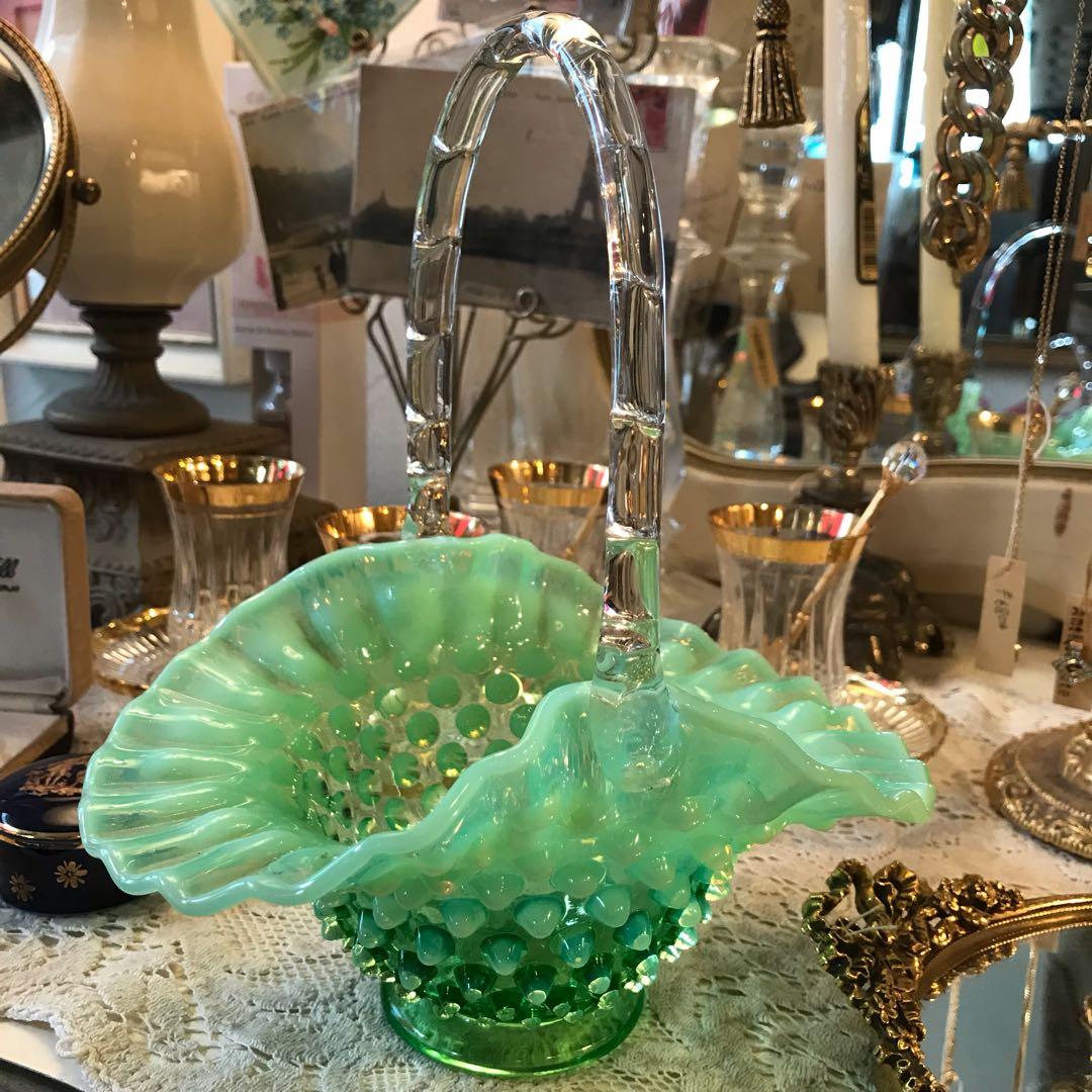 フェントン アンティークantique エメラルドグリーンバスケット アメリカ