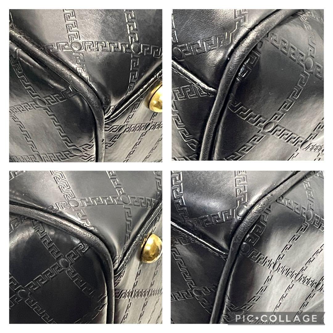 ヴェルサーチェ ハンドバッグ ボストンバッグ 2way ロゴ型押し黒 ゴールド