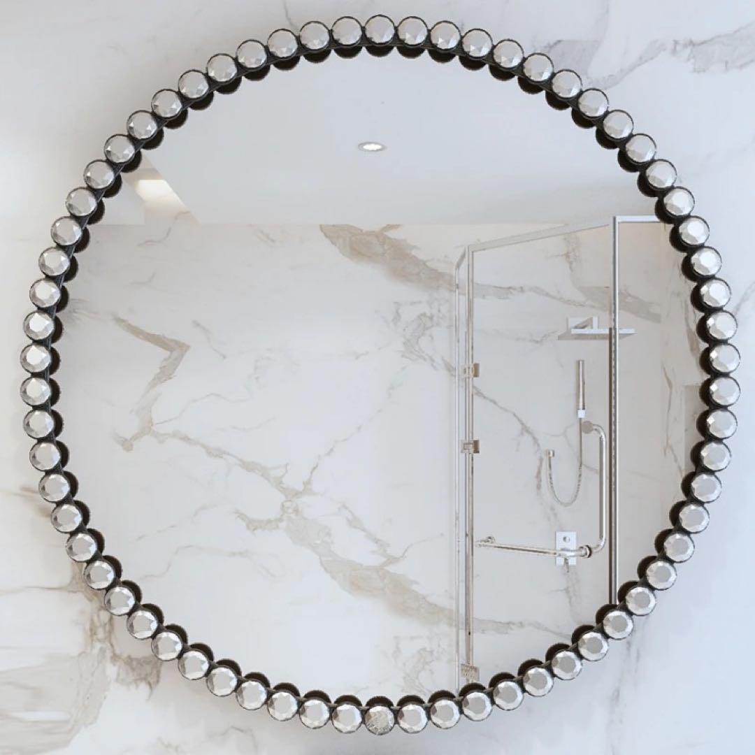 キラキラビジューサークルミラー ゴールド ウォールミラー