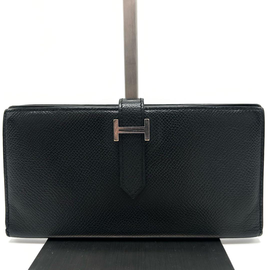 エルメス ベアン 長財布 ⬜︎J刻印 シルバー金具 メンズ H金具 ブラック 小銭