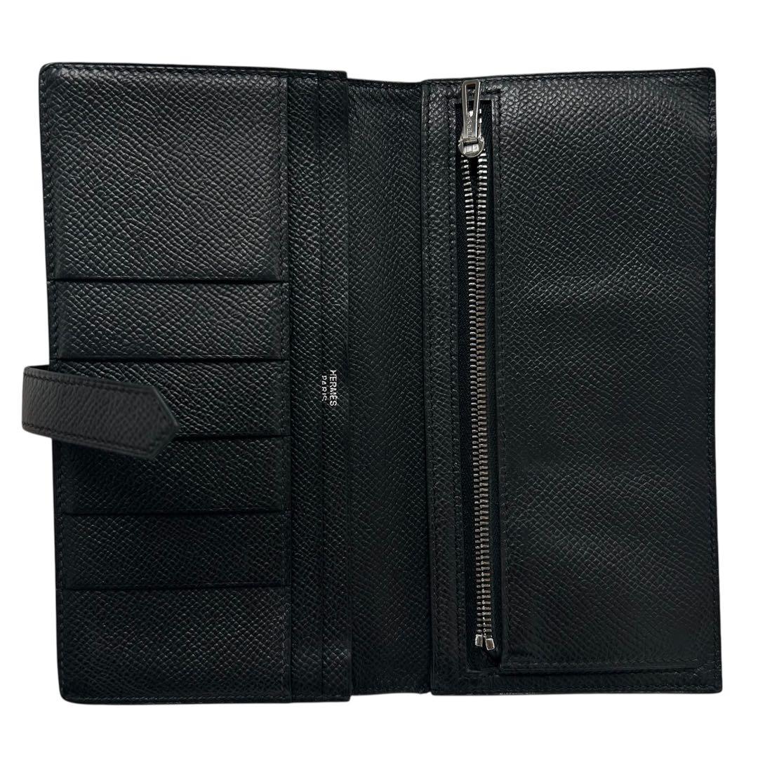 エルメス ベアン 長財布 ⬜︎J刻印 シルバー金具 メンズ H金具 ブラック 小銭