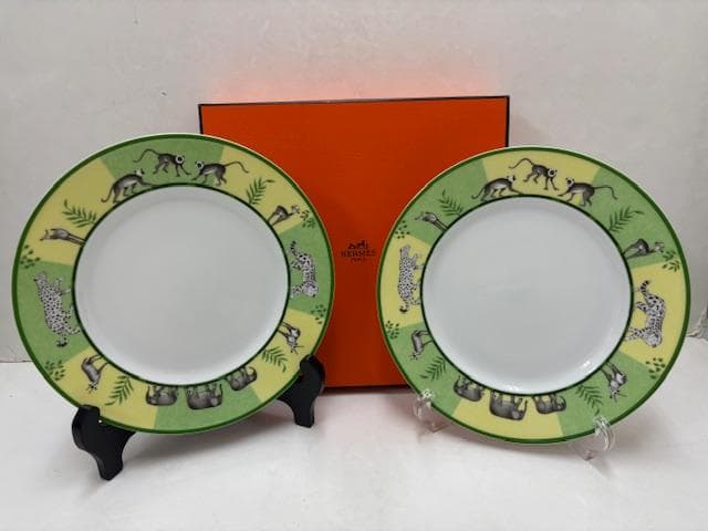HERMES エルメス アフリカ グリーン プレート 皿 2枚セット