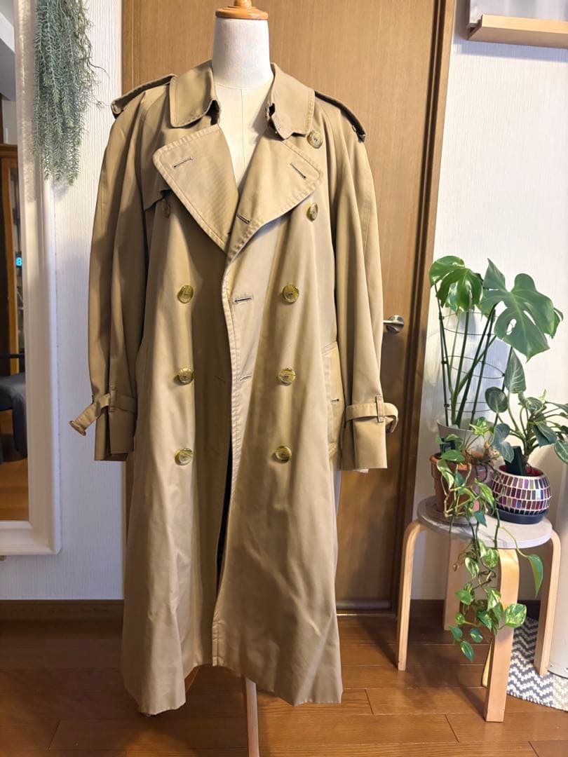 ち【美品バーバリー英国製トレンチコート 】マキシ丈ハニーベージュベルト付き