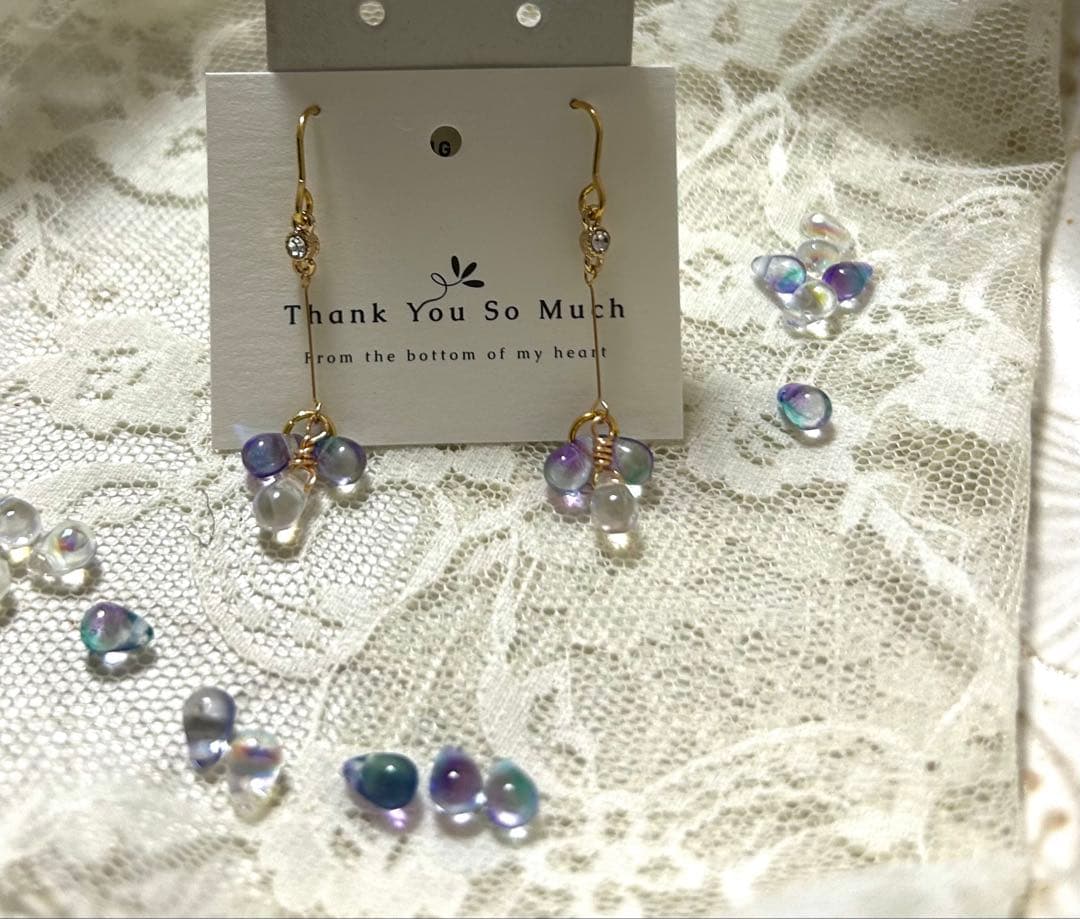 «947»◤完売◢クリア鈴丸ドロップビーズ*グラデーション*淡いパープルが美しい