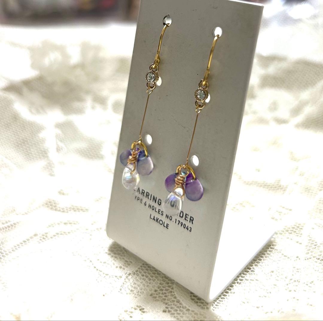 «947»◤完売◢クリア鈴丸ドロップビーズ*グラデーション*淡いパープルが美しい