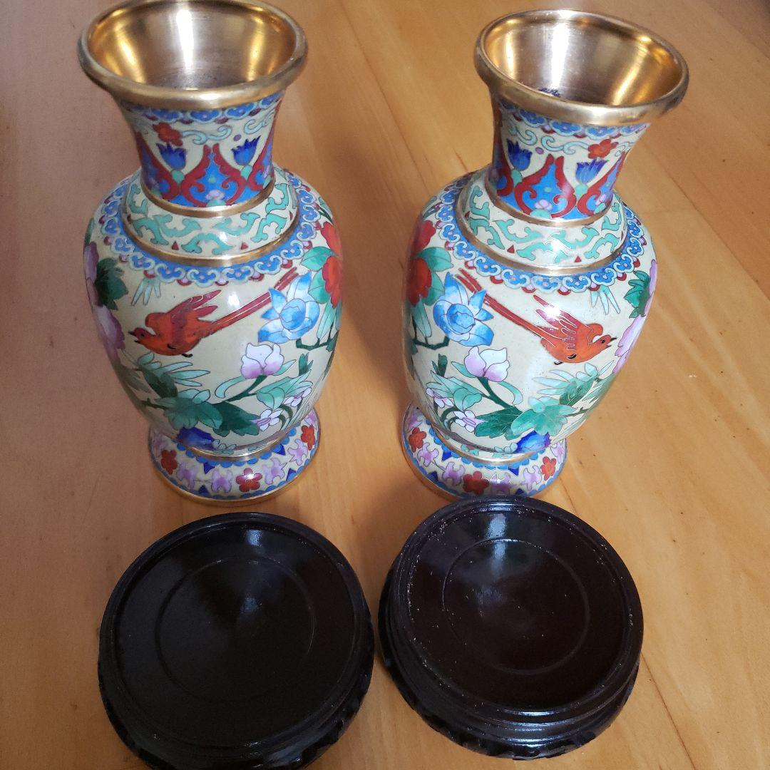 中国 七宝焼 骨董 花瓶一対