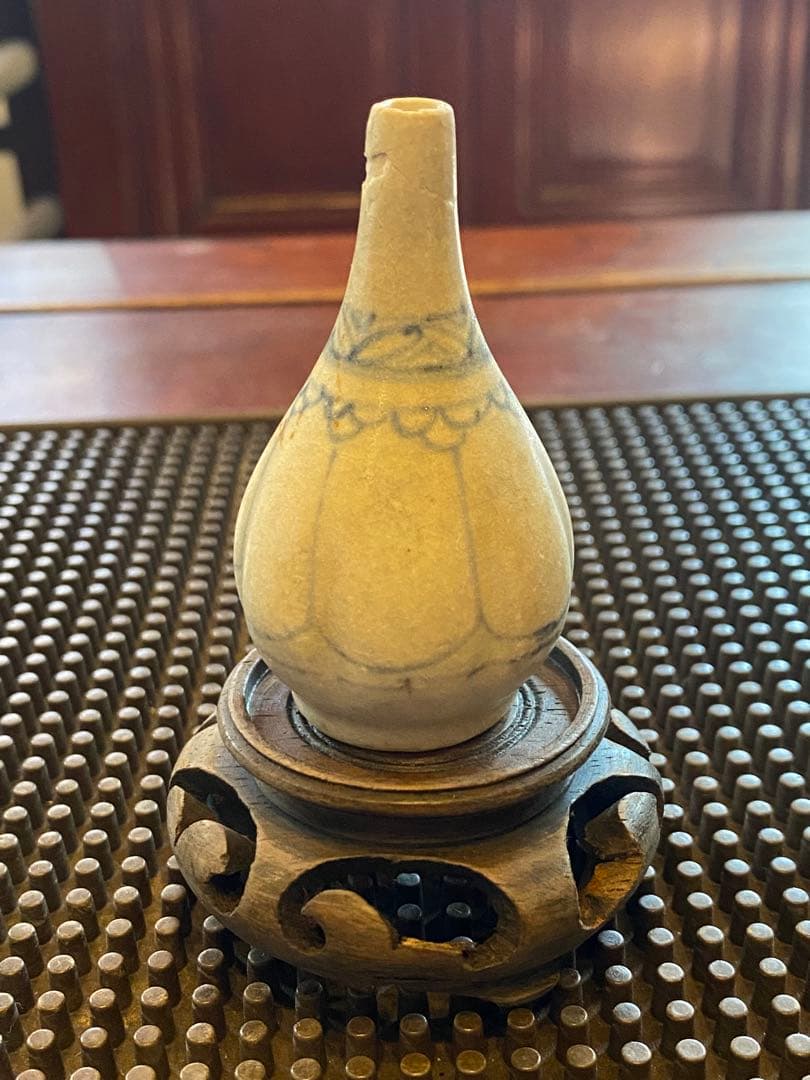 安南焼・アナミス　ミニ染付花器　　　鑑賞台付　 一輪挿し　ヴィンテージ　　レア