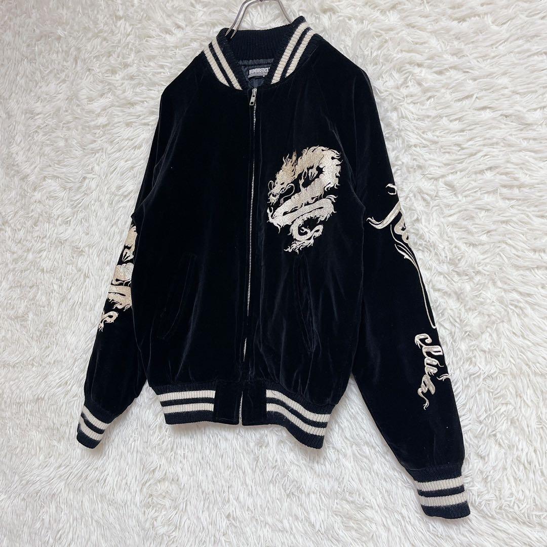 【HUNDREDCLUB】スカジャン 龍刺繍 ベロア (2) ドラゴン 黒