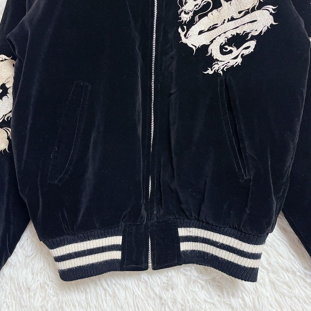 【HUNDREDCLUB】スカジャン 龍刺繍 ベロア (2) ドラゴン 黒